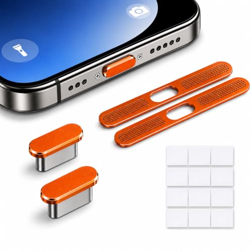 Image of Mizi USB C Dust Plug for iPhone 17 Pro Max (2 Pack) - Charging Port & Speaker Port Protector, Complete Cleaning & Maintenance Accessories - Orange