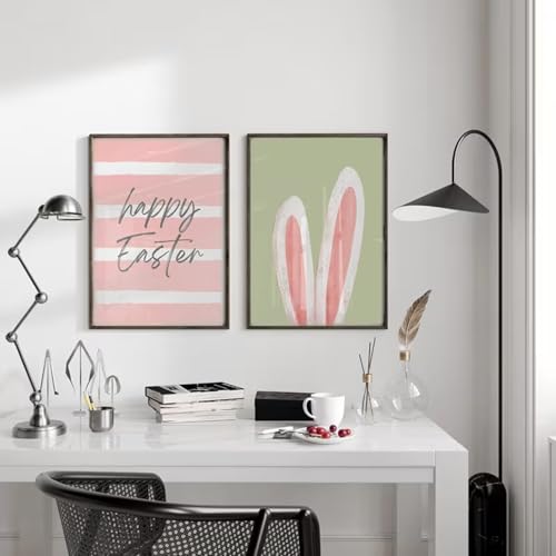 Uixxducc 3er Moderne Poster Set Osterdekoration Tulpen „Frohe Ostern“ Frühlingsmotiv Wandkunst Bilder Wanddeko Wohnzimmer & Küche & Esszimmer Deko Ohne Rahmen (30x40cm,A)