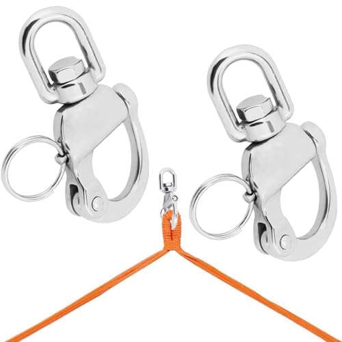 ATEN 2 Pack Swivel Eye Snap Shackle, 316 Stainless Steel Marine Sailboat Shackles, Quick Release Snap Hook Boat Shackles Sailboat Hardware for Sailing Rigging Shackles