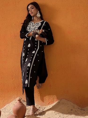 Image of INDO ERA Womens Straight Embroidered Chikankari Kurta