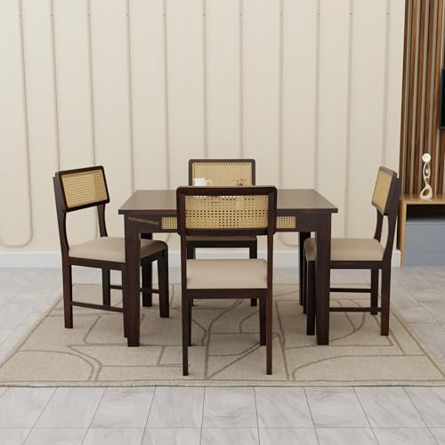 Image of Solid Sheesham Wood 4 Seater Dining Table Set for Home and Kitchen