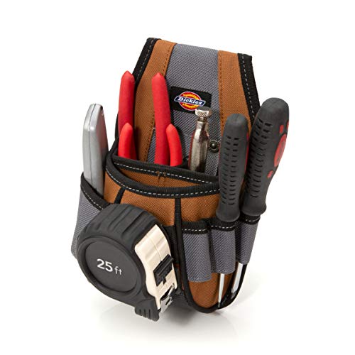 Dickies 4-Pocket Rigid Tool Pouch With Tape Clip, Universal-Fit Steel Clip For Tool Belt, Tunnel Loop #TOP1