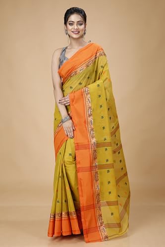 Image of Women's Traditional Bengal Tant Pure Cotton Design Border & Butta Tant Saree Without Blouse Piece