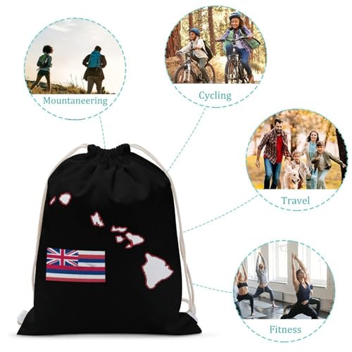 Hawaii State Map and Flag Portable Drawstring Backpack Sports Gym Bag String Bags Shopping Yoga for Women Men3