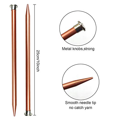 Weabetfu Aluminum Metal Knitting Needle,Colored Straight Single Pointed,10-inch Length for Handmade DIY Knitting,Size US 13(9.0mm) - Thumbnail 3