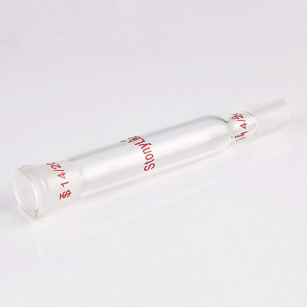 stonylab Adaptateur Droit en Verre Borosilicaté, 90 mm entre Joint Extérieur 14/20 et Joint Intérieur pour Laboratoire
