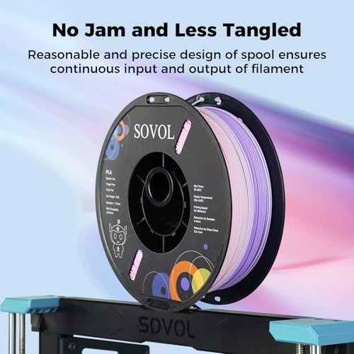 Image of Sovol 3D Printer Matte Multicolored Fast Change Gradient Rainbow PLA 1kg (2.2 lbs) Spool 3D Printing Materials, Dimensional Accuracy + /- 0.03 mm, 1.75 mm, Matte Lavender