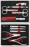 Korrosionsbeständig ZWILLING Maniküre Set Pediküre Kit, Nagelpflege Komplettset, Rindleder, Kroko Edition, 10-teilig, Rot