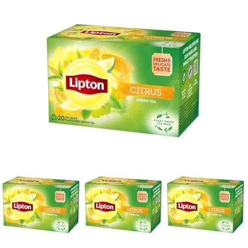 Lipton Té Verde Citrus 20 Bolsitas – Té Verde con Toque Cítrico Refrescante (Paquete de 4)