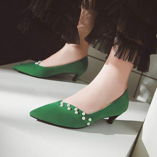 MIOKE Women's Pointed Toe Comfort Kitten Low Heels Pumps Fashion Pearls Suede Slip On Elegant Dress Shoes3