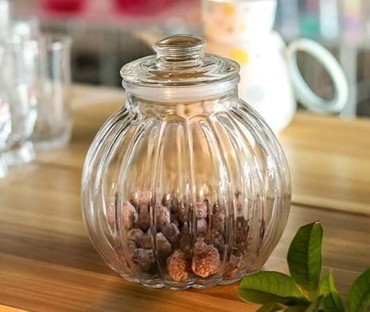 Sucrier, Sucrier en verre en forme de citrouille, pot de stockage des aliments, bonbons, biscuits avec couvercle
