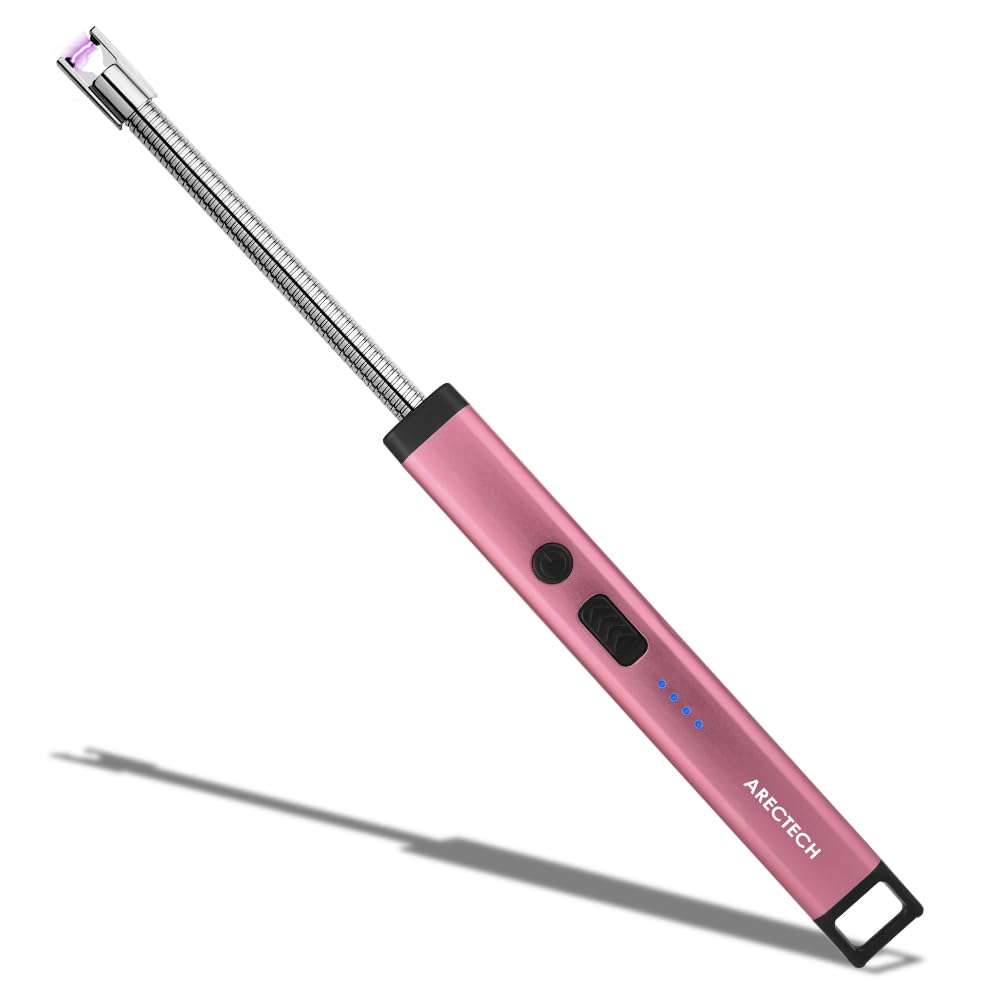 ARECTECH Candle Electric Lighter Rechargeable USB Arc Lighters for Candle Camping Fireworks Christmas Birthday Gifts with LED Light for Men Women Pink-image-49