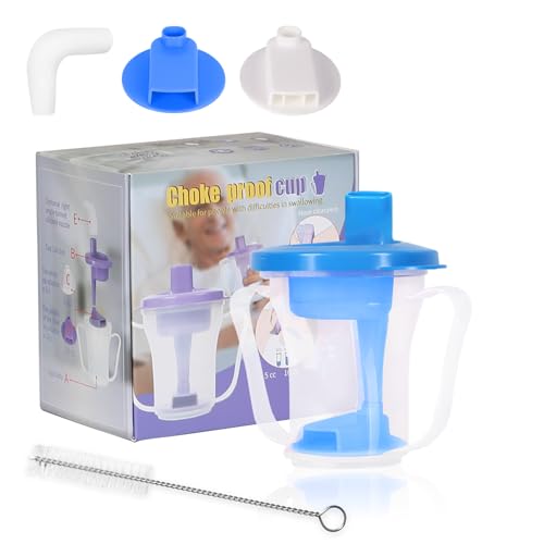 Image of Dysphagia Regulating Drinking Cup, Prevent Choking for Dysphagia /Dementia /Elderly,Dispenses 5~10cc or 10~15cc of Liquid Each time,Spill-Proof (Blue-Pack of 1 Count)