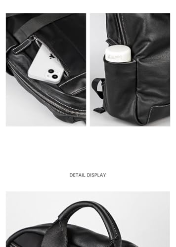 Sac à dos en cuir de vache véritable pour homme à grande capacité
