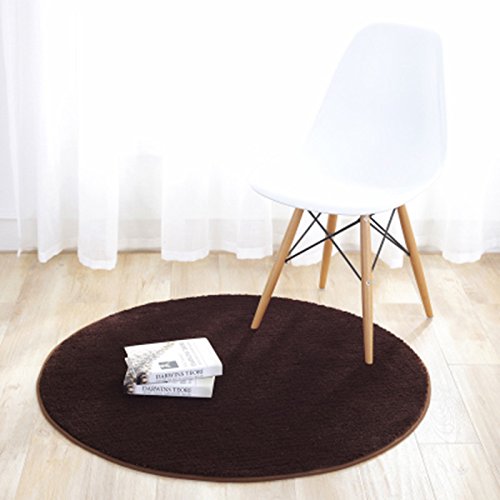 Fouriding Round Circular Area Rugs Solid Carpets Home Cozy Mat Bedroom Luxurious Floor Pads for Living Room (Coffee, Diameter:3.2ft) — image 1