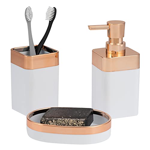 bremermann Badezimmer-Set 3-TLG. Savona, Kunststoff, weiß-Rosegold, Seifenschale, Seifenspender, Becher