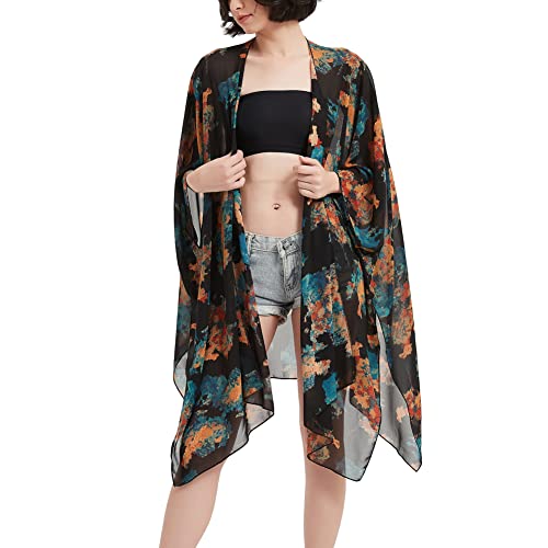 Kimono cardigan long en mousseline floral pour femme