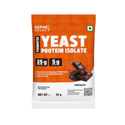 Image of GNC Select Yeast Protein | 25g Protein, 5g BCAAs | Fermentation-Grown | Added Protease | Non-Dairy, 100% Veg, No Added Sugar | Digestive Support | Chocolate, 0.07lbs