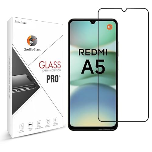 Image of BATCHONE Tempered Glass Screen Protector Compatible for REDMI A5 /REDMI A5 5G (Black) with Edge to Edge Coverage and Easy Installation kit