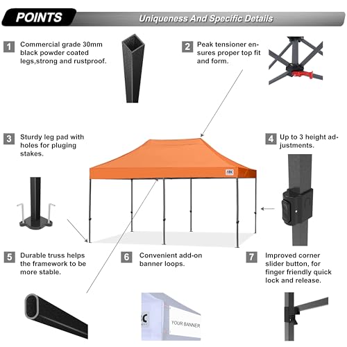 Image of ABCCANOPY Patio Pop Up Canopy Tent 10x20 Commercial-Series(Orange)