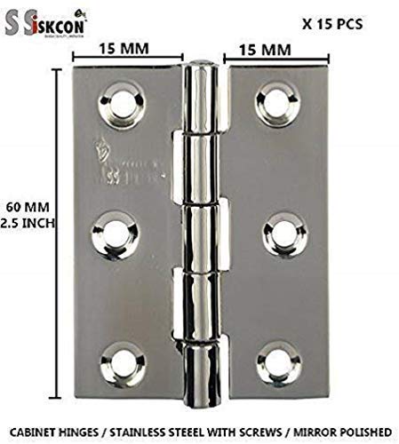 Ssiskcon 15 Pcs Butt Hinges Cupboard Stainless Steel Folding Cabinet Hinges 2.5" X 5/8 X 5/8 60X15X15 (90Pieces Stainless Steel Screws) Mirror Polished, Sturdy, Durable - Pack Of 1 #TOP1