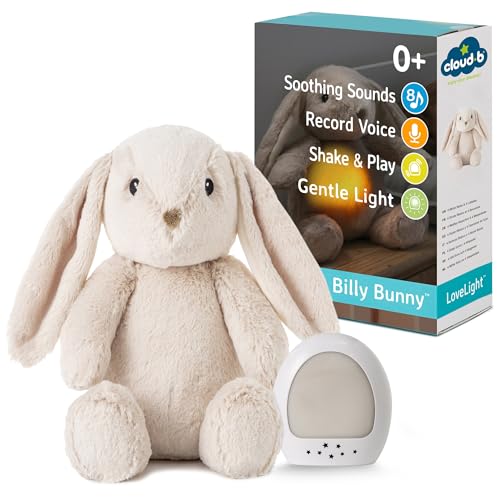 Cloud b peluche musicale avec veilleuse, bruit blanc, enregistrement vocal & recharge USB-C | 8 sons apaisants, minuterie arrêt auto & volume réglable pour bébé | Billy le Lapin