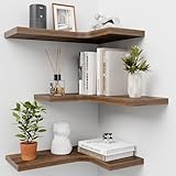 Homagle Wandregal Holz Eckregal HäNgend L-FöRmiger HäNgeregal Bilderleiste Schweberegal Regal KüChe GewüRzregal FüR Wohnzimmer Schlafzimmer Bad Flur BüRo Wand Deko,3er Set (Braun)