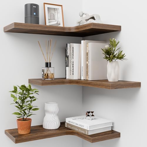 Homagle Etagere Murale en Bois Etagere D’Angle Suspendue Etagere d’AngleÉtagère d’Angle en Forme L Barre Etagere Angle pour Salon Chambre Salle De Bain...