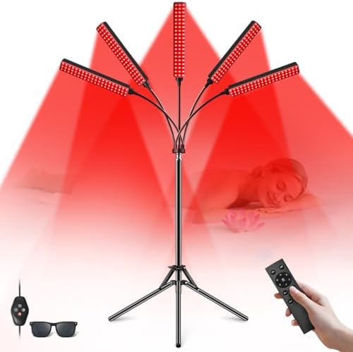 Cholas Red Light Therapy for Face Body, 5 Heads Red Infrared Light Therapy Devices, 7 Colors Red Light Therapy Lamp, 660nm and 850nm LED Near Infrared Light for Full Body, Face, Skin, Muscle