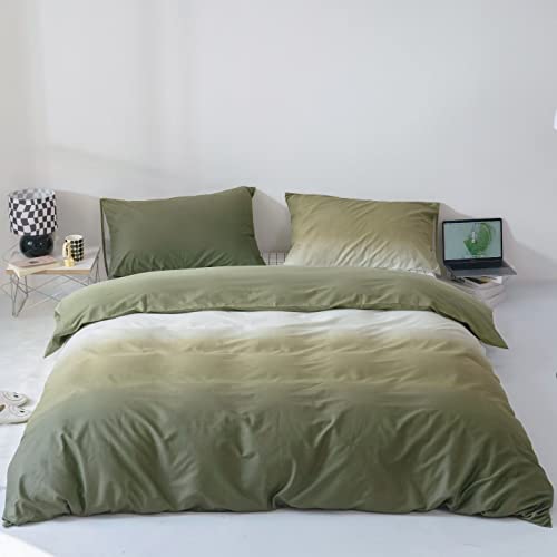 KAREVER Gradient Green Comforter Set Ombre White Green Bedding Set King Women Aesthetic Comforter 3 PCs Bed Blanket Set King