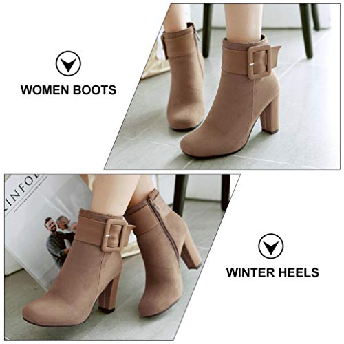 Salto Alto Quente Saltos Nobuck Para Mulheres Salto Grosso De Inverno Saltos De Tiras Para Mulheres