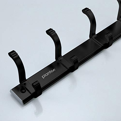 Image of Plantex Aluminum Hook Rail with Movable Hooks for Walls of Kitchen /Bathroom /Hook Rail Bar for Clothes /Towel /Keys (5 Hooks) Black