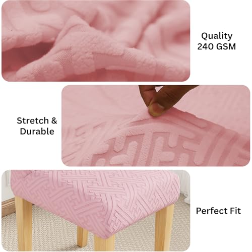 Image of Lukzer Elastic Dining Chair Cover - 4PC Pastel Pink Grid Maze | Textured High Stretch Jacquard Seat Cover | Removable Washable Short Dining Chair Cover Protector Seat Slipcover | (CC-108-4)