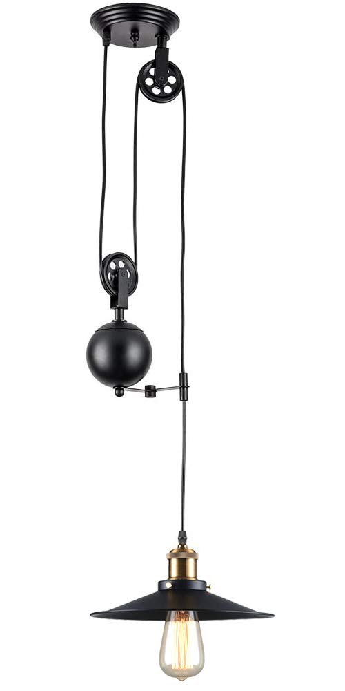iDEGU - Lámpara de techo vintage industrial E27, lámpara de techo estilo Edison con sistema de polea de metal, para comedor, cocina, bar, color negro