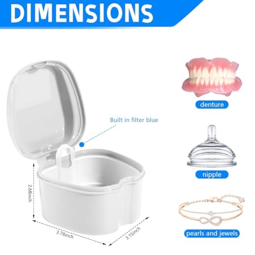 Image of KISEER Denture Bath Case Cup Box Holder Storage Soak Container with Strainer Basket for Travel Cleaning (White)
