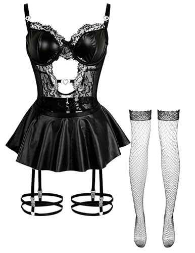 Image of Lace Garter Lingerie Set Underwire Push Up Lingerie Set Stockings