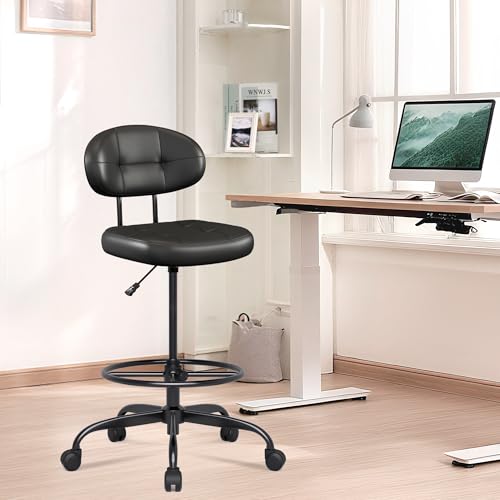 Misolant Drafting Chair Without Arms, Tall Office Chair with Footrest Ring for Standing Desk, Small Faux Leather Executive Office Chair with Adjustable Height for Bar Lab Garage Co image 3