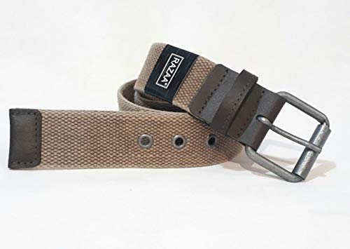 Cinto Masculino Esporte Lona Acabamento em Couro (90, Marrom)