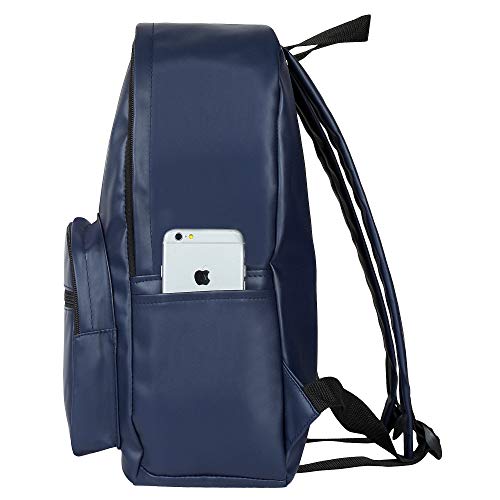 Image of Cutie & Brat PU Leather Canvas Backpack - Durable and Light Weight - 14 inch Laptop Bag for School College Office - Waterproof Travel Casual Unisex Bagpack for Men Women (Blue)