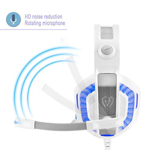 White Gaming Headset For Pc Ps4 With Mic. Over-Ear Headphones For Laptop Games With Noise Cancelling Stereo 53Mm Driver Memory Earmuffs Volume Control Gift For Kids #TOP2