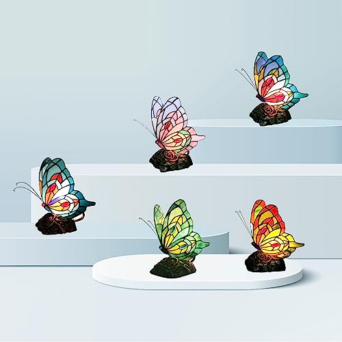 Zjart 10Inch High Small Tiffany Butterfly Style Table Lamp Stained Glass Shade Mini Desk Night Light Suitable For Bedside Office Living Room Study Room Push Button Switch (Blue) #TOP4
