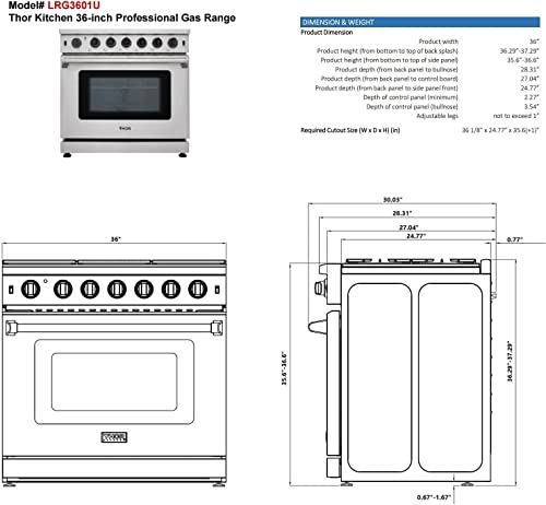 Thor Kitchen 36 In. Freestanding Gas Range Lrg3601U With 6 Sealed Burners, 6.0 Cu. Ft. Oven, Free Standing Storage Drawer, Cast Iron Grate In Stainless Steel #TOP5