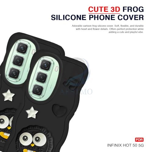 Image of AESTMO Back Case Cover for Infinix Hot 50 5G | 3D Cute Fun Cartoon Characters | Anti Slip Grip Cute Wave Curly Frame Shape | Full Body Protection Back Cover for Infinix Hot 50 5G (Black)