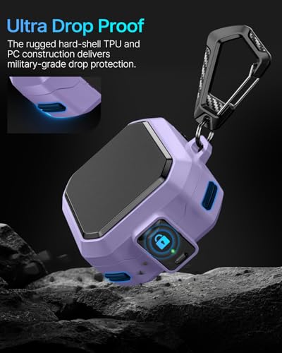Image of Safety Lock Case for Samsung Galaxy Buds 4 Pro /4 (Purple) | Compatible with MagSafe,with Cleaning Kit & Keychain,Mecha Protective Case