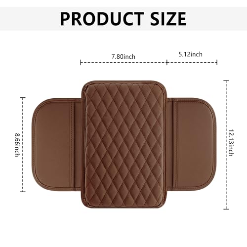 Image of Stacool Upgraded Car Center Console Cover,Microfiber Leather Car Armrest Cover Cushion with 2 Storage Bags,Universal Car Armrest Storage Box (Brown)