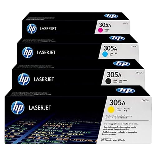 Cartucho de tóner HP 305A original CE410A / CE411A / CE412A / CE413A Pack de 4 negro, cian, amarillo, magenta compatible con impresoras Laserjet Pro 400 MPF M425dn, M425dw, M425nw