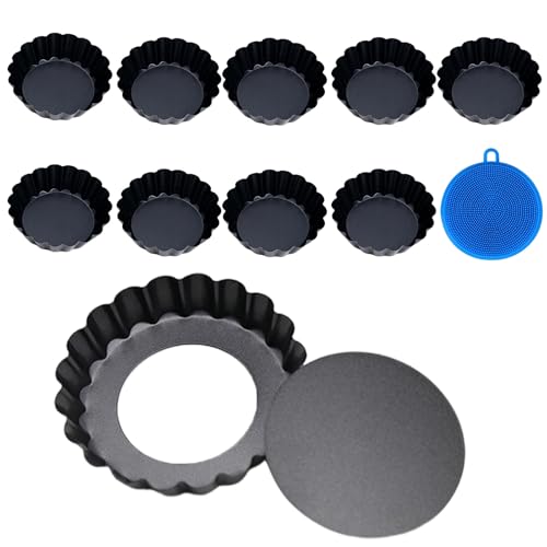 10 Pièces Moules à Tarte/Quiche 4 Pouces en Acier Carbone Antiadhésif, avec Fond Amovible comme Plats à Pâtisserie pour la Cuisson du Pain, des...