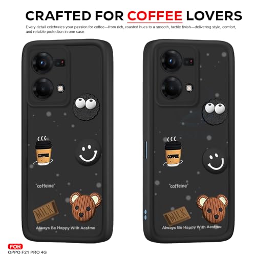 Image of AESTMO Back Case Cover for Oppo F21 Pro 4G Cover | Cute Fun Cartoon 3D Ball | Coffee Silicone Case | Full Body Protection | Camera Protection Back Cover for Oppo F21 Pro 4G (Black)