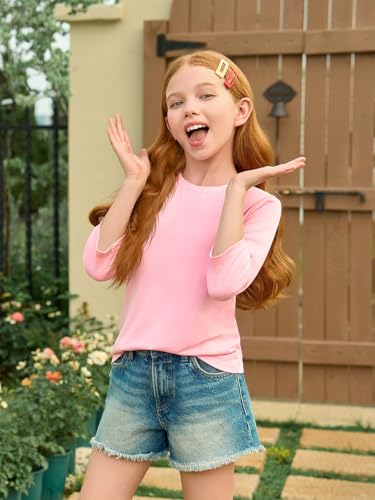 Image of Haloumoning Girls Casual 3 /4 Sleeve T Shirts Kids Crewneck Tops Fashion Tees 5-14 Years