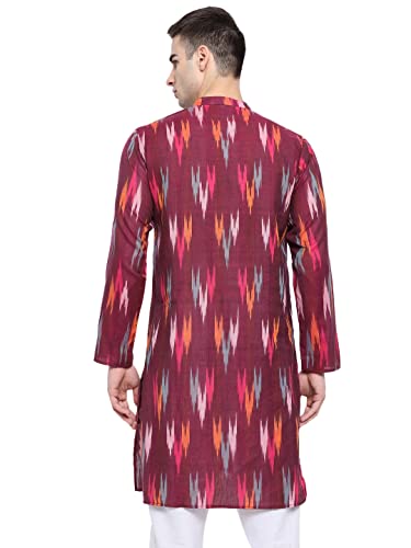 Image of Vastraa Fusion Men's Printed Kurta Pure Cotton Long Kurta, Round Collar, Full Sleeves, Button Kurta, Ethnic Wear
